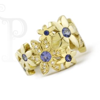 18k Yellow Gold Tanzanite, Sapphire & Diamond 'Catherine' Daisy Ring