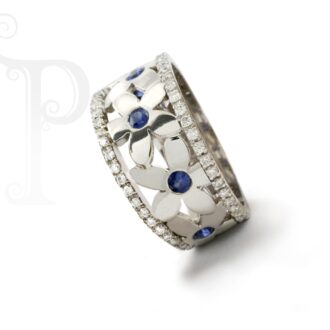 18k White Gold Sapphire & Diamond Daisy Ring