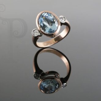 18k Rose & White Gold Aquamarine & Diamond Ring