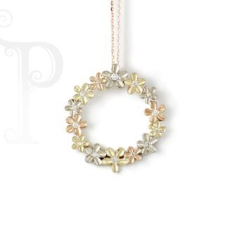 9k Rose, Yellow and White Gold Diamond Daisy Circle of Life Pendant