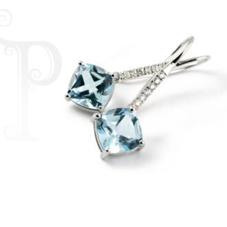 9k White Gold Blue Topaz & Diamond Earrings