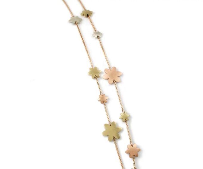 14k Yellow, Rose Gold and Argentium Silver Dainty Daisy Necklace