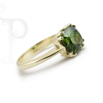 9k Yellow Green Tourmaline Cushion Cut Ring