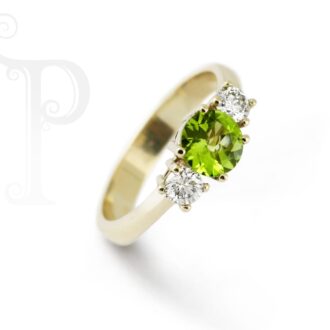 9k Yellow Gold Peridot & Diamond Trilogy Ring