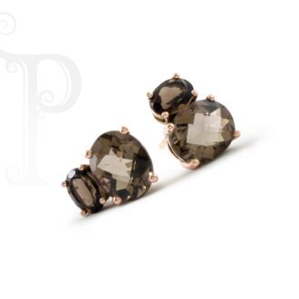 9k Rose Gold Double Oval Smokey Quartz Earrings