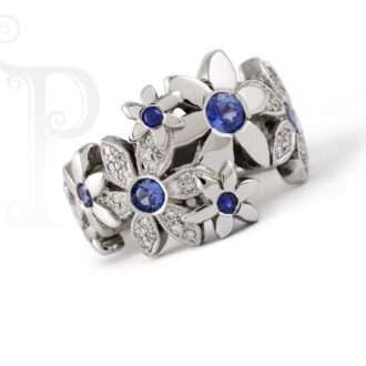 18k White Gold Sapphire and Diamond 'Catherine' Daisy Ring