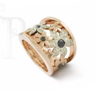 9k Rose and White Gold Black and White Diamond Daisy Ring