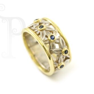 Argentium and 18k Yellow Gold Sapphire Daisy Ring