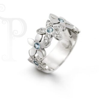 18k White Gold Aquamarine & Diamond 'Elle' Daisy Ring