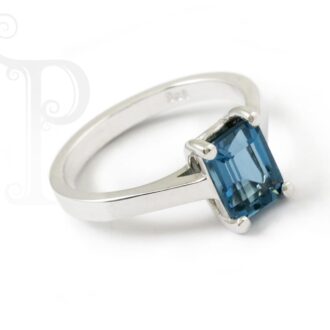 9k White Gold London Blue Topaz Emerald cut Ring