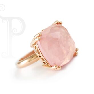 9k Rose Gold Rose Quartz Checkered Cushion Cut Ring