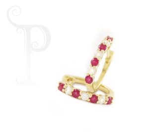 18k Yellow Gold Diamond and Ruby Earrings