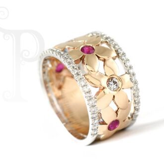 18k Rose & White Gold Ruby & Diamond 'Diane' Daisy Ring