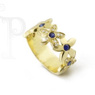 18k Yellow Gold Sapphire & Diamond 'Elle' Daisy Ring