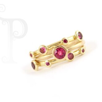 9k Rose Gold Tourmaline, Rhodalite and Pink Sapphire Stack Ring