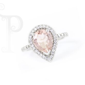 9k White Gold Morganite Pear shape Diamond 'Halo' Ring