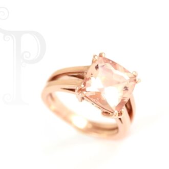 9k Rose Gold Morganite Cushion Cut Split Band Ring