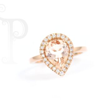 9k Rose Gold Morganite Pear Shape & Diamond Ring