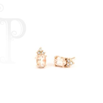 9k Rose Gold Oval Morganite and Diamond Earrings