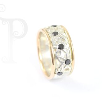 9k Rose Gold and  Argentium Silver Black Diamond Daisy Ring