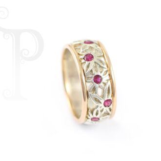 9k Rose Gold and Silver Ruby Daisy Ring