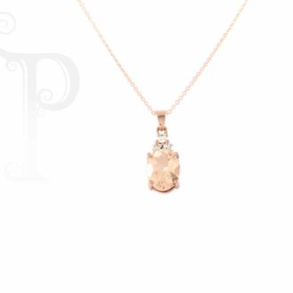 9k Rose Gold Oval Morganite & Diamond Pendant