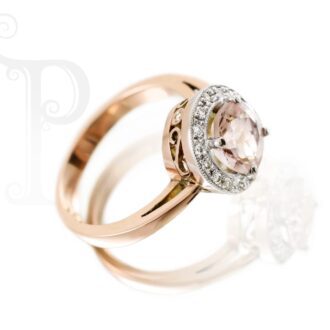 9K Rose Gold Morganite and Diamond 'Halo' Ring