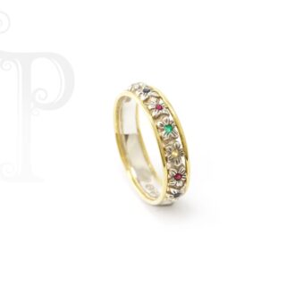 18k Yellow Gold and Silver Tutti-Frutti Daisy Ring
