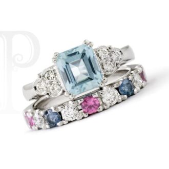 18k White Gold Aquamarine Pink Sapphire And Diamond Ring