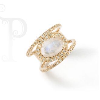 9k Rose Gold Moonstone and Diamond Ring