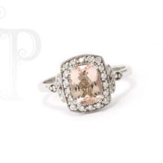 9K White Gold Morganite and Diamond Ring