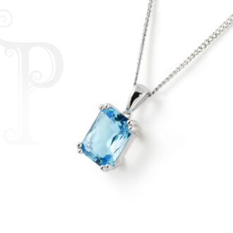 9k White Gold Blue Topaz Pendant and Chain