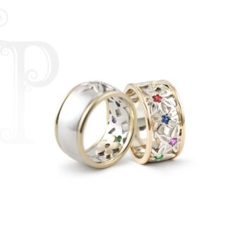 18k Yellow Gold And Argentium Silver Rainbow Colour Daisy Ring