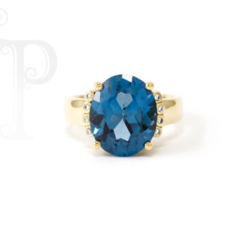 9k Yellow Gold London Blue Topaz and Diamond Ring