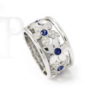 18K White Gold Daisy Sapphire and Diamond Ring