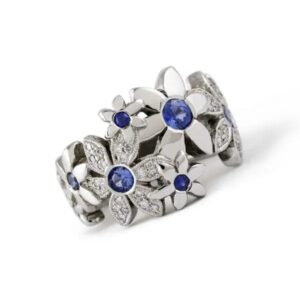 silver and saphire daisy ring