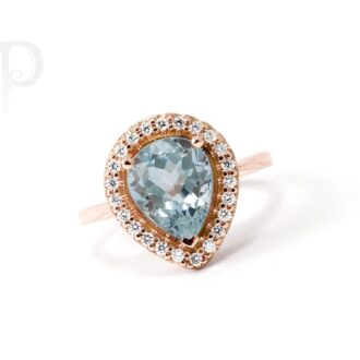 9K Rose Gold Aquamarine & Diamond Ring