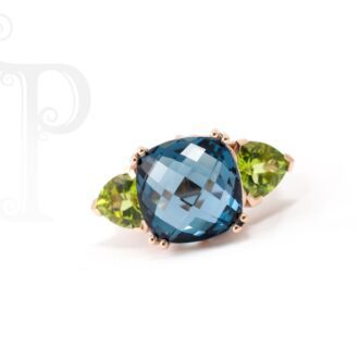 9k Rose Gold London Blue Topaz & Peridot Ring