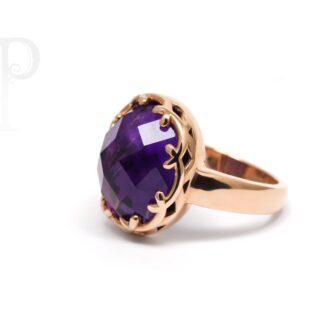9k Rose Gold Amethyst Checkered Crown Ring