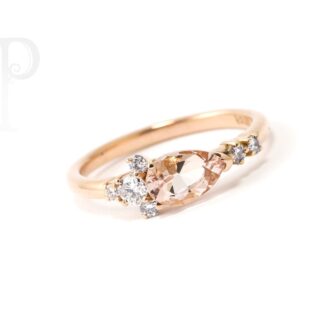9k Rose Gold Pear Shape Morganite & Diamond Ring