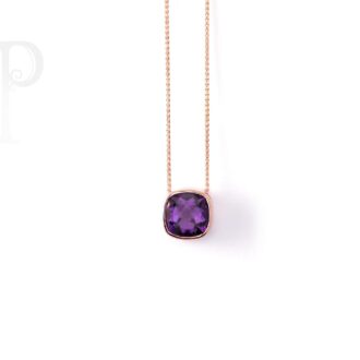 9k Rose Gold Amethyst Cushion Cut Slider Pendant