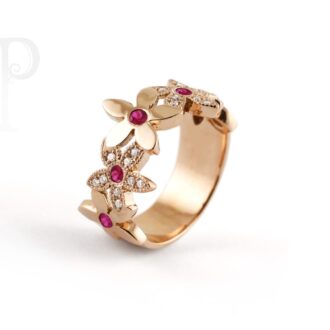 18k Rose Gold 'Elle' Daisy Ring set with Rubies and Diamonds