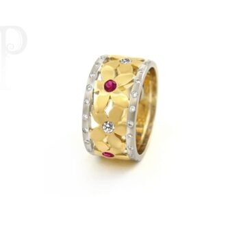 18k White & Yellow Gold Ruby and Diamond "Diane" Daisy Ring