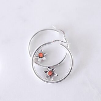 Sterling Silver Hoop Daisy Earrings -Large