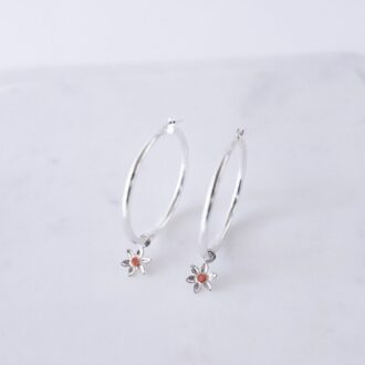 Sterling Silver & 9ct Rose Gold Daisy Charm Hoops - Large