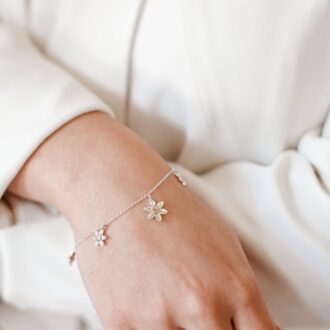 Silver 5-Daisy Charm Bracelet